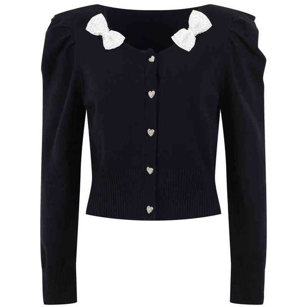 women's knits tees autumn and winter three-dimensional bow age reduced round neck bubble sleeve sweater simple short love button fcpp, White
women's knits tees autumn and winter three-dimensional bow age reduced round neck bubble sleeve sweater simple short love button fcpp, White