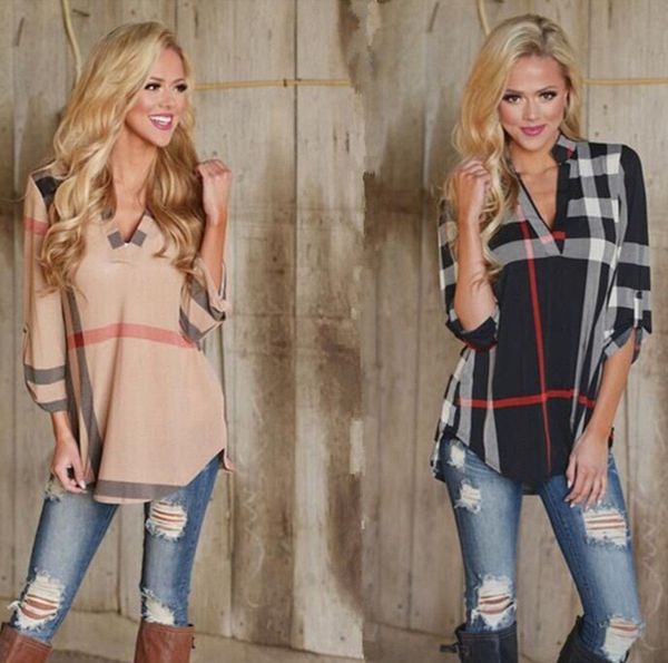summer women's t-shirt fashion plaid printed v-neck 7-sleeve bottomed shirt s--2xl, White
summer women's t-shirt fashion plaid printed v-neck 7-sleeve bottomed shirt s--2xl, White