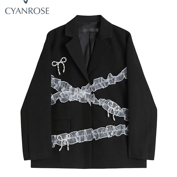 women chic bow lace patchwork blazer office ladies loose vintage fashion design female suit jacket long sleeve lapel outwear 220513, White;black
women chic bow lace patchwork blazer office ladies loose vintage fashion design female suit jacket long sleeve lapel outwear 220513, White;black