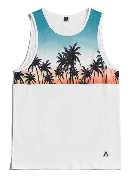 men patch detail tropical print tank y3wf#, White;black
