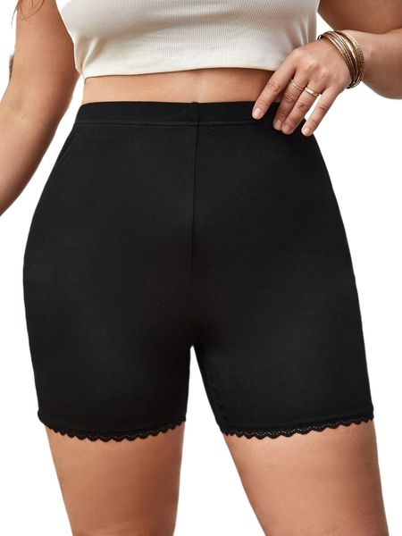 plus lace trim biker shorts c9gp#, Black