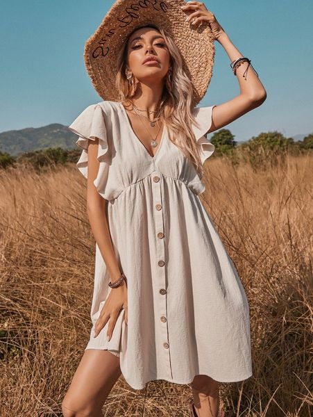 ruffle trimed button smock dress b6rs#, Black;gray
ruffle trimed button smock dress b6rs#, Black;gray