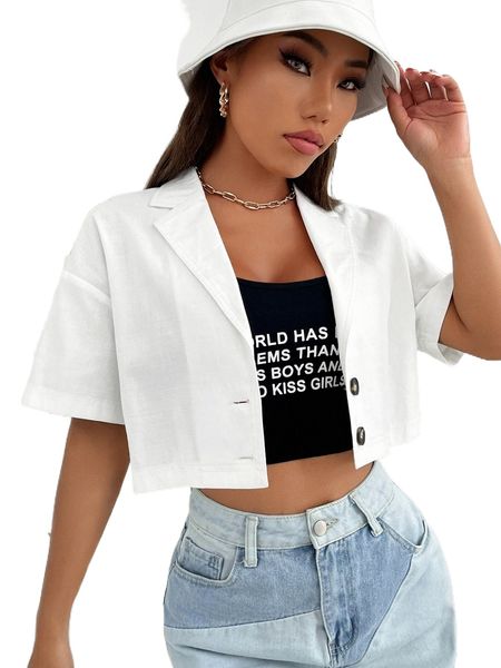 drop shoulder crop blouse y9i1#, White 
drop shoulder crop blouse y9i1#, White