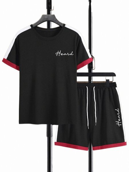 men colorblock letter graphic tee with drawstring waist shorts j5iv#, Gray
men colorblock letter graphic tee with drawstring waist shorts j5iv#, Gray