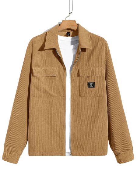 men flap pocket zip up patched jacket 613s#, Black;brown
men flap pocket zip up patched jacket 613s#, Black;brown