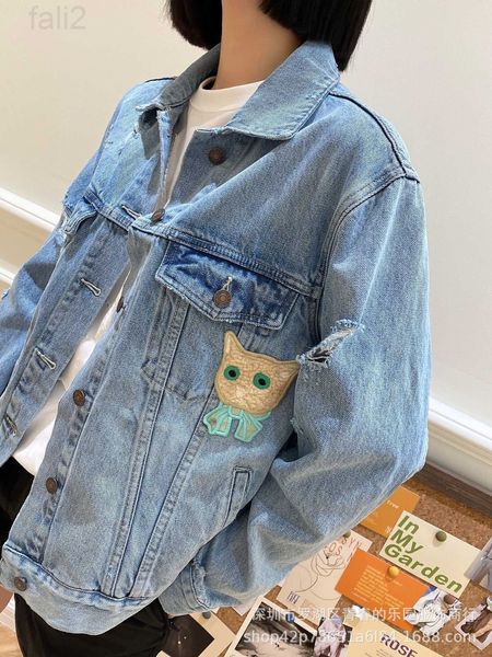 women's leather & faux designer g family 21 new early autumn cat embroidered denim jacket loose aging hole washing light blue coat, Black
women's leather & faux designer g family 21 new early autumn cat embroidered denim jacket loose aging hole washing light blue coat, Black