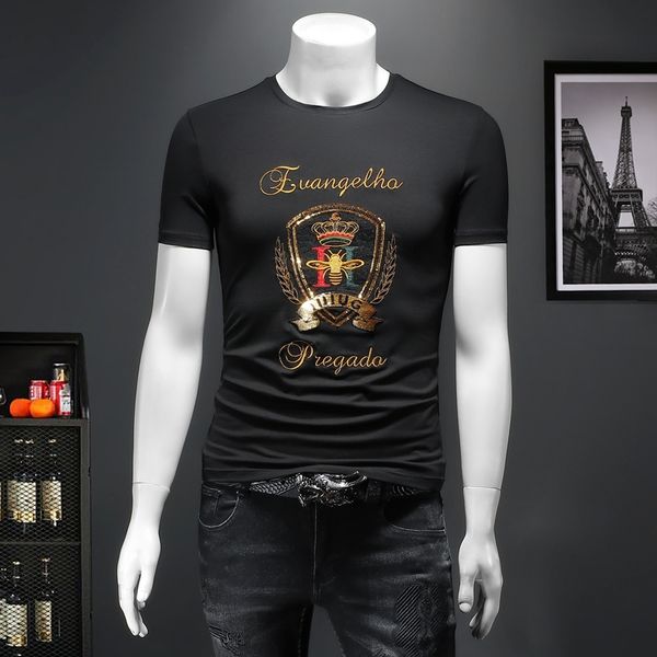 summer men's printed short-sleeved t-shirt mercerized cotton embroidery british style fashion round neck bottoming shirt trend 2022 new, White;black
summer men's printed short-sleeved t-shirt mercerized cotton embroidery british style fashion round neck bottoming shirt trend 2022 new, White;black