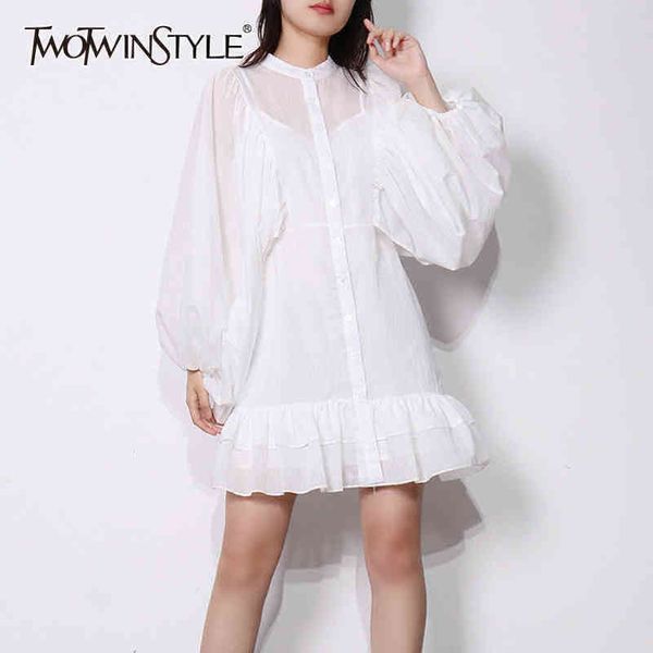 white patchwork ruffle mini dress for women stand collar wrist sleeve high waist dresses female summer fashion 210423, Black;gray
white patchwork ruffle mini dress for women stand collar wrist sleeve high waist dresses female summer fashion 210423, Black;gray