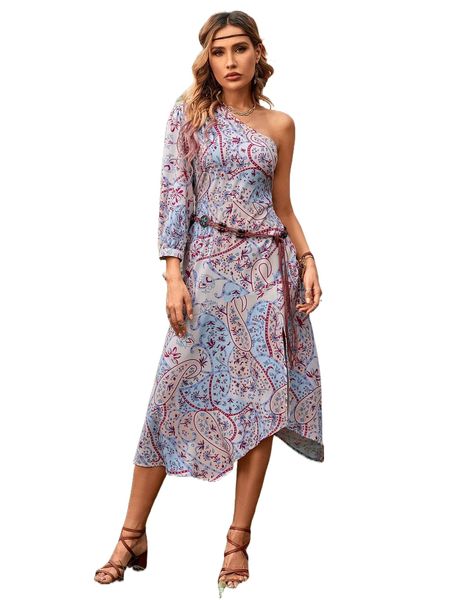 floral & paisley print one shoulder split thigh dress without waist decor w1v8#, Black;gray
floral & paisley print one shoulder split thigh dress without waist decor w1v8#, Black;gray