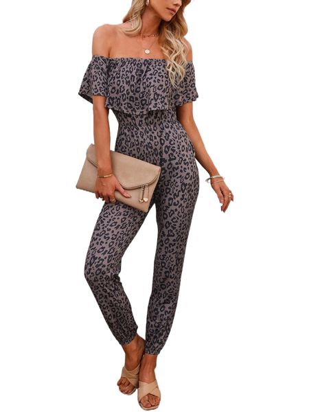 leopard off the shoulder jumpsuit 56dt#, Black;white 
leopard off the shoulder jumpsuit 56dt#, Black;white