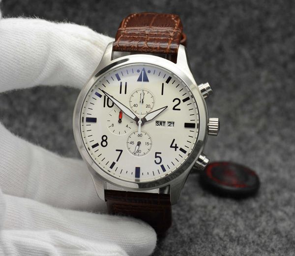 pilots watch new chronograph sports battery power limited day date watch silver dial quartz professional dive wristwatch leather strap men, Slivery;brown
pilots watch new chronograph sports battery power limited day date watch silver dial quartz professional dive wristwatch leather strap men, Slivery;brown