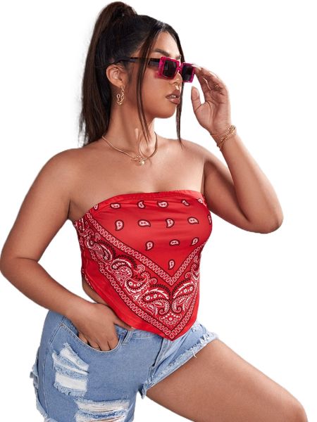 plus paisley print hanky hem tube k3tf#, Black
plus paisley print hanky hem tube k3tf#, Black