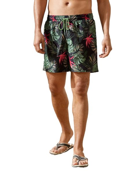 men tropical print drawstring waist shorts 34pp#, White;black 
men tropical print drawstring waist shorts 34pp#, White;black