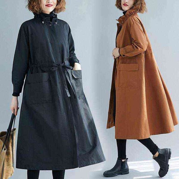 women's trench coats 2021 autumn casual women cotton long slim coat loose clothing oversized outerwear good quality pp453 t220809, Tan;black
women's trench coats 2021 autumn casual women cotton long slim coat loose clothing oversized outerwear good quality pp453 t220809, Tan;black