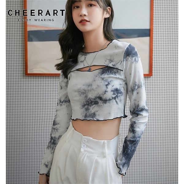 cheerart tie dye long sleeve crop hollow out t shirt women ribbed crewneck tshirt fashion tee fall women clothing 210317, White
cheerart tie dye long sleeve crop hollow out t shirt women ribbed crewneck tshirt fashion tee fall women clothing 210317, White