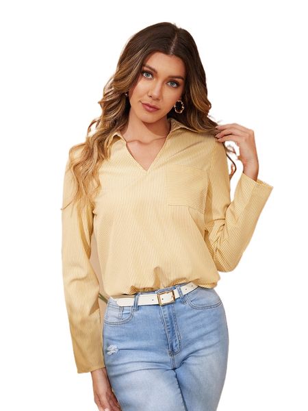 collar v-neck striped z410#, White