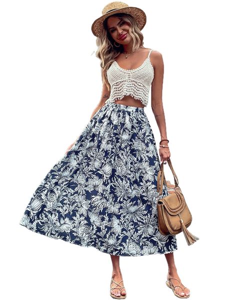 a.ll o.ver f.loral p.rint elastic w.aist s.kirt 84po#, Black 
a.ll o.ver f.loral p.rint elastic w.aist s.kirt 84po#, Black