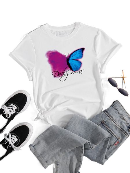 b.utterfly and l.etter graphic tee e1nv#, White