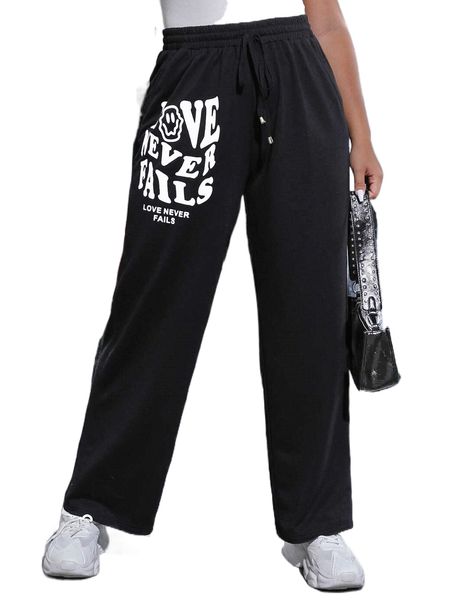 plus cartoon face & slogan graphic drawstring waist sweatpants w8uz#, Black
plus cartoon face & slogan graphic drawstring waist sweatpants w8uz#, Black