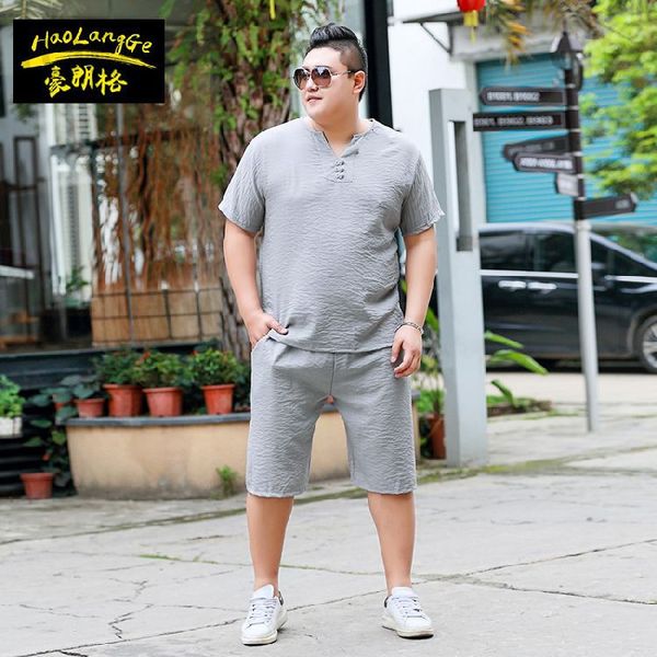 men's tracksuits designer fat men's wear plus fat size cotton linen chinese style short sleeved pants set guy t-shirt two-piece se, Gray
men's tracksuits designer fat men's wear plus fat size cotton linen chinese style short sleeved pants set guy t-shirt two-piece se, Gray