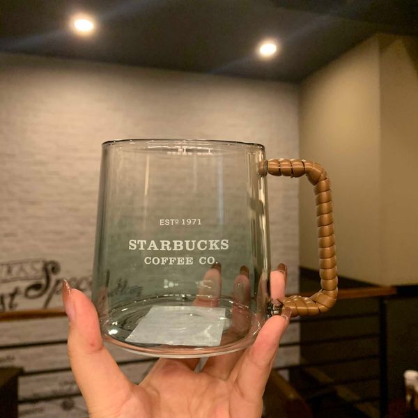 south korea starbucks 2020 summer new ocean green leaf rattan woven handle glass coffee mug 473ml