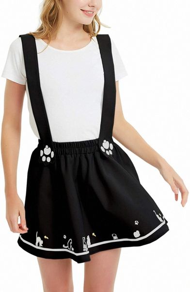 women's dress sweet cat paw embroidery pleated mini skirt with 2 suspender u5ly#, Black;gray
women's dress sweet cat paw embroidery pleated mini skirt with 2 suspender u5ly#, Black;gray