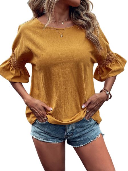 shirred flounce sleeve blouse d8t6#, White
shirred flounce sleeve blouse d8t6#, White