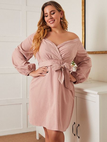 sbetro plus off shoulder lantern sleeve belted dress h5as#, Black