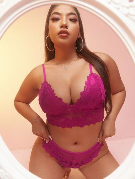 plus floral lace lingerie set c6yz#, Black;white 
plus floral lace lingerie set c6yz#, Black;white