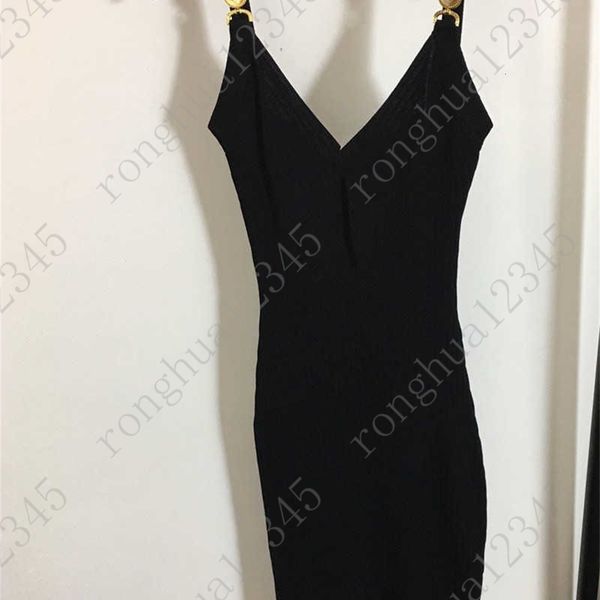 women runway dresses v neck sleeveless knit slim dress female gold button long milan party clothing my1, Black
women runway dresses v neck sleeveless knit slim dress female gold button long milan party clothing my1, Black