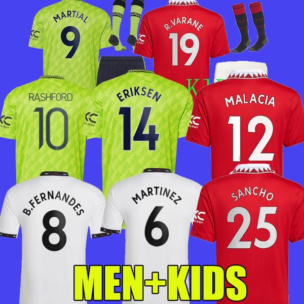 22 23 sancho mans utds soccer jersey erikson martinez varane greenwood rashford football shirts 2022 2023 men kids kits manchesters b.fernan, Black;yellow