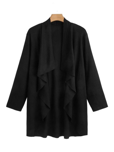 plus waterfall collar open front coat 650d#, Black 
plus waterfall collar open front coat 650d#, Black