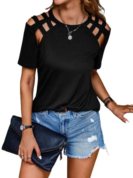 cut out solid round neck tee r53m#, White
cut out solid round neck tee r53m#, White