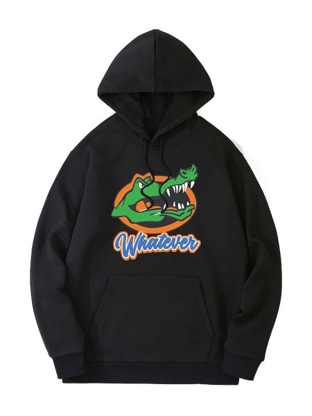 men crocodile & letter graphic drawstring thermal lined hoodie x1z1#, Black
men crocodile & letter graphic drawstring thermal lined hoodie x1z1#, Black