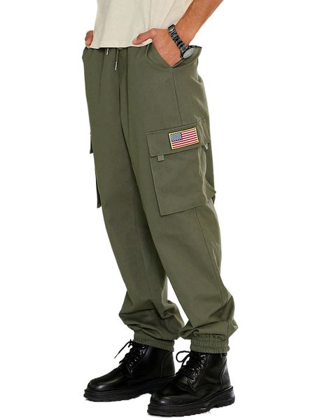x gun maverick men letter patched detail flap pocket drawstring waist cargo pants c8vc#, Black
x gun maverick men letter patched detail flap pocket drawstring waist cargo pants c8vc#, Black