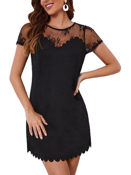 contrast lace scallop trim tunic dress w5zl#, Black;gray
contrast lace scallop trim tunic dress w5zl#, Black;gray