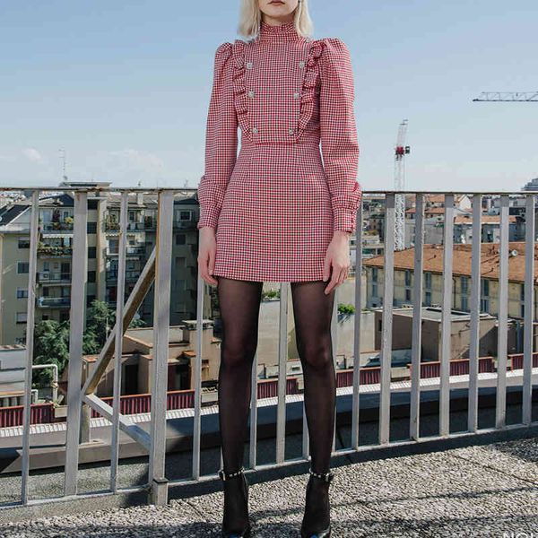 casual dresses wind autumn women's stand collar wood ear edge stitched lantern sleeve thousand bird check dress, Black;gray
casual dresses wind autumn women's stand collar wood ear edge stitched lantern sleeve thousand bird check dress, Black;gray