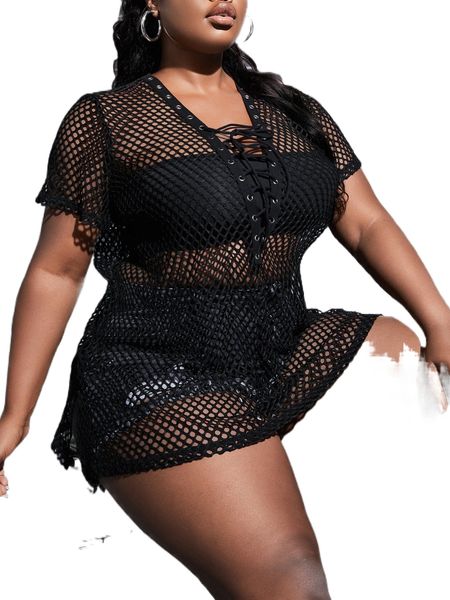 plus grommet lace up slit hem mesh without tube q2tm#, Black
plus grommet lace up slit hem mesh without tube q2tm#, Black