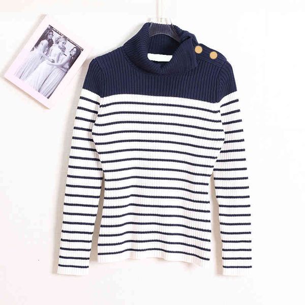 women's knits tees d family's blue stripe fashion stand collar slim fitting buckle cotton yarn knitted thickened tight sweater, White
women's knits tees d family's blue stripe fashion stand collar slim fitting buckle cotton yarn knitted thickened tight sweater, White