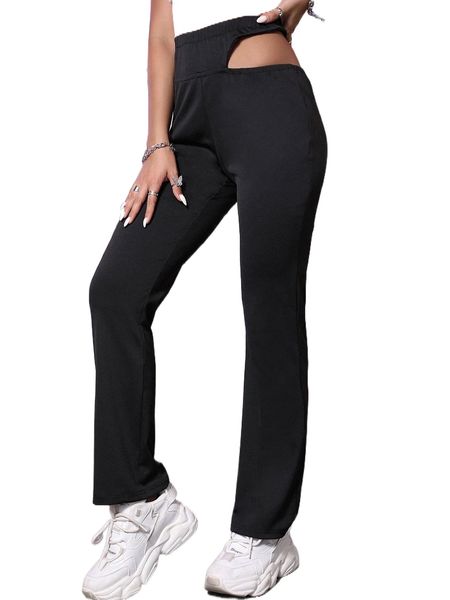 cut out waist straight leg pants z9ef#, Black;white