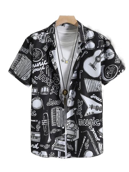 men 1pc random musical instrument & letter graphic button up shirt f6hq#, White;black
men 1pc random musical instrument & letter graphic button up shirt f6hq#, White;black