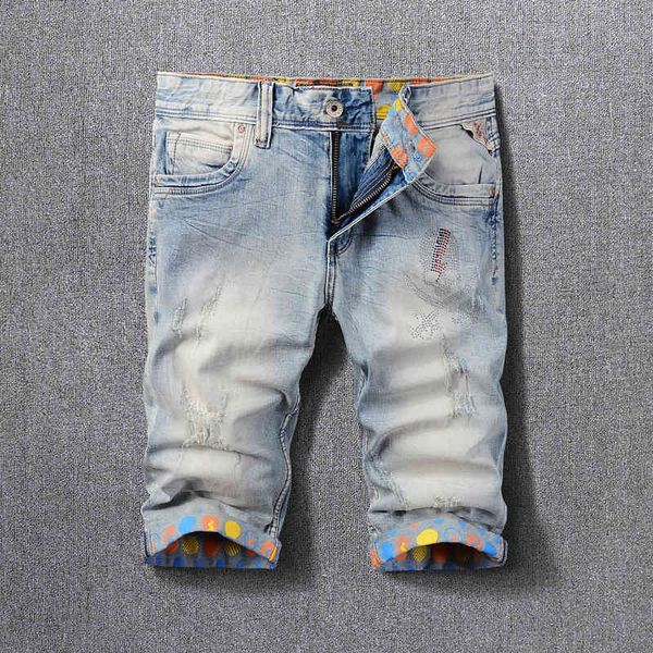 men's jeans ripped denim shorts men's fashion brand straight slim fit thin summer trend patch cropped pants men djwv, Blue
men's jeans ripped denim shorts men's fashion brand straight slim fit thin summer trend patch cropped pants men djwv, Blue