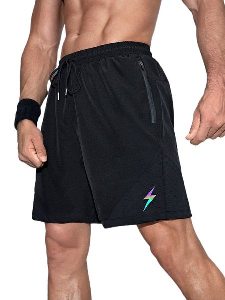 men reflective lightning print drawstring waist sports shorts 11q4#, White;black
men reflective lightning print drawstring waist sports shorts 11q4#, White;black
