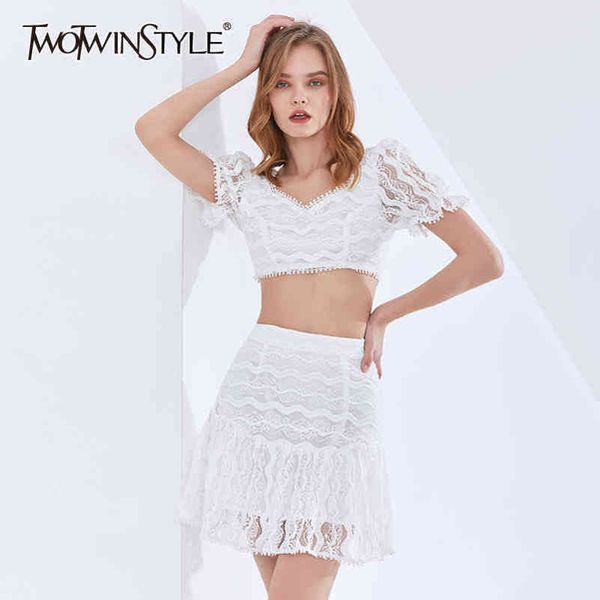 elegant two piece set for women v neck puff sleeve short high waist mini skirt lace sets female summer 210423, White
elegant two piece set for women v neck puff sleeve short high waist mini skirt lace sets female summer 210423, White