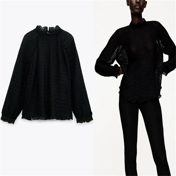 transparent lace applique dot blouse women long puff sleeve turtleneck black female fashion back opening shirt 210524, White
transparent lace applique dot blouse women long puff sleeve turtleneck black female fashion back opening shirt 210524, White