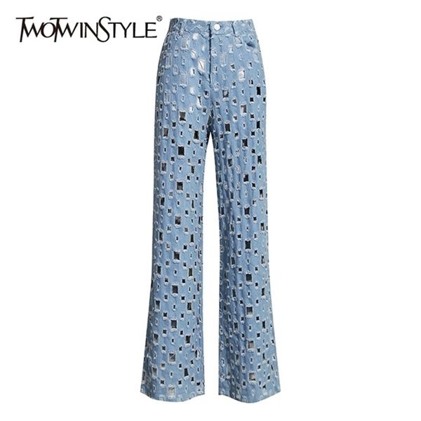 twotyle hollow out wide leg pants for women high waist ripped hole autumn denim trousers female fashion clothing lj200811, Blue
twotyle hollow out wide leg pants for women high waist ripped hole autumn denim trousers female fashion clothing lj200811, Blue