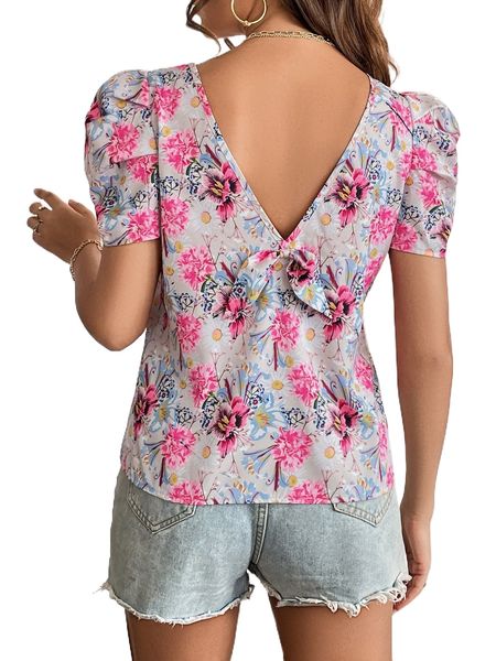 allover floral print puff sleeve blouse o1jc#, White
allover floral print puff sleeve blouse o1jc#, White