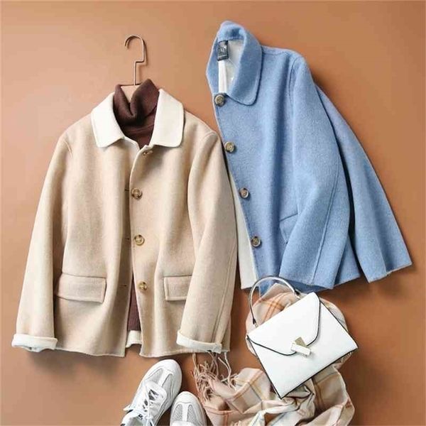 quality handmade double faced overcoat women's wear japanese casual autumn wool coat for women 210416, Tan;black 
quality handmade double faced overcoat women's wear japanese casual autumn wool coat for women 210416, Tan;black