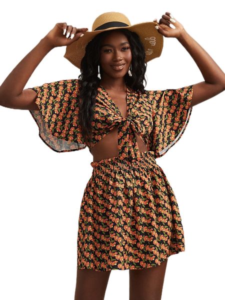 x patishop art allover floral print butterfly sleeve crop & paper bag waist skirt a6rk#, White
x patishop art allover floral print butterfly sleeve crop & paper bag waist skirt a6rk#, White