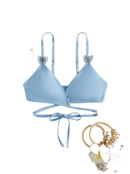 appliques wrap tie back bikini d93y#, White;black